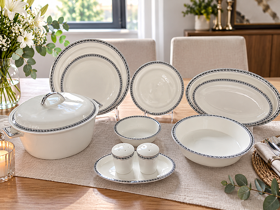 HEDRA SILVER 60 PARÇA PORSELEN YEMEK TAKIMI - 1